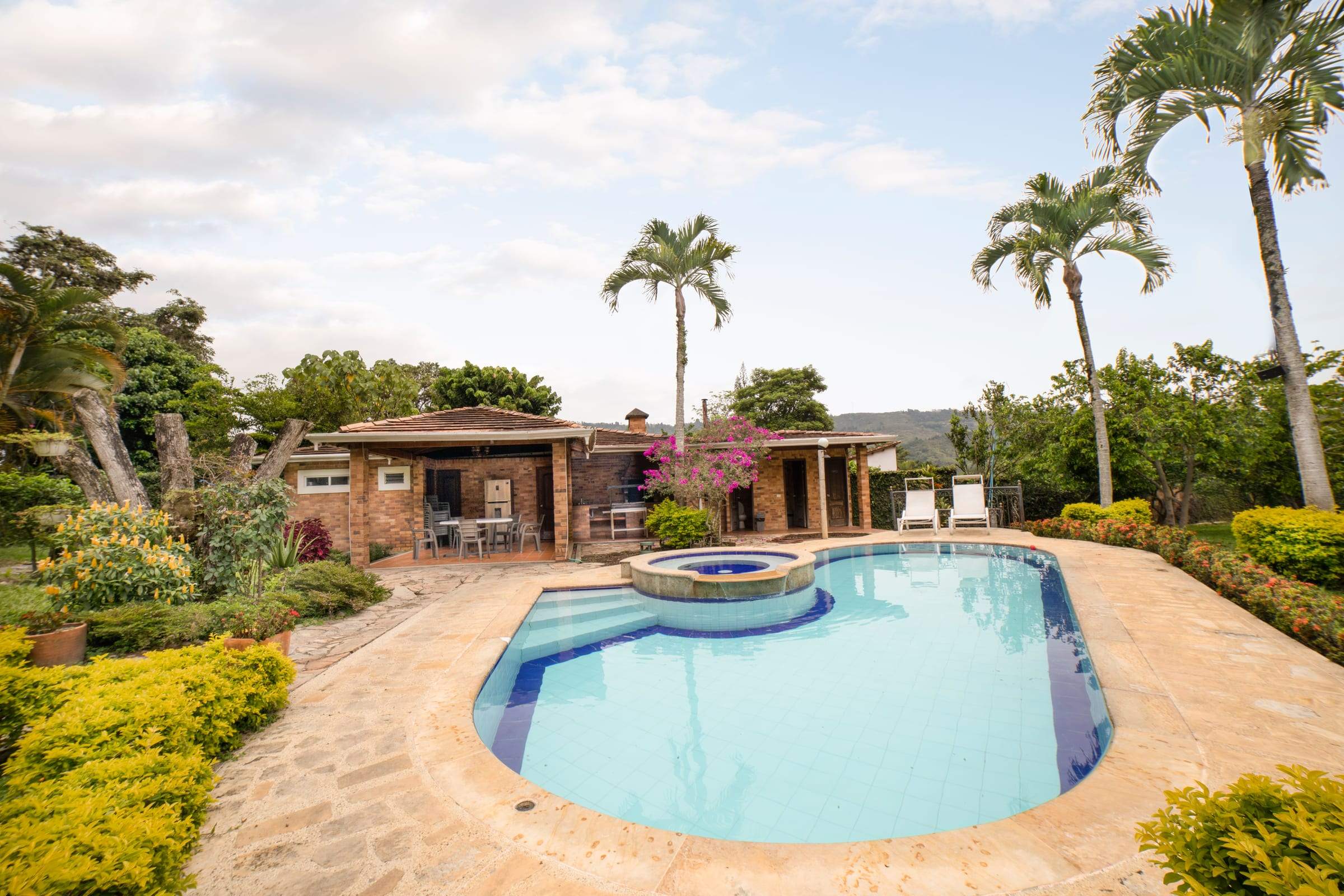 Piscina con jacuzzi y palmeras